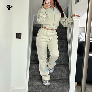 L801210 özel 2 parça Set kadınlar sıkıntılı eşofman kış Y2k Streetwear aplike Terry kısa kapşonlu üst takım - Product Image 2