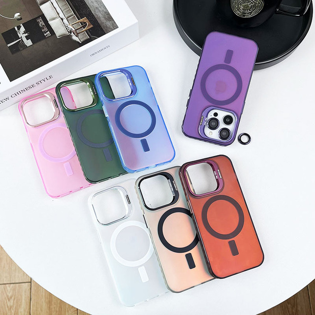 New Design Matte IMD Magnetic Camera Stand Phone Case with Camera Protector for iPhone 16 15 14 13 12 11 Pro Max