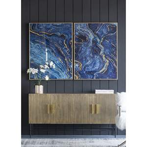 DB Set of 2 Blue and Gold Metal <b>Frame</b> Art Panels Unique Marbled Design 30.5\" <b>X</b> <b>40</b>\" - Product Image 6