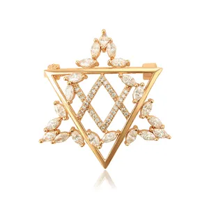 XUPING-broche de lujo con seis estrellas para mujer, joyería de 18K, cobre sintético ambiental, CZ 3A + creativo, hexagonal