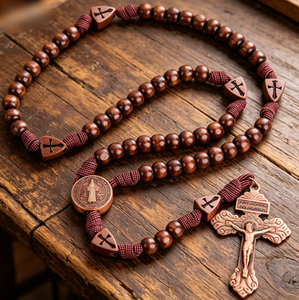 <span class=keywords><strong>Rosario</strong></span> Católico de Madera Verde Oliva con Cordón Paracord, Collar con Crucifijo de San Miguel, Cuentas de Oración y Medalla de San Benito - Product Image 2