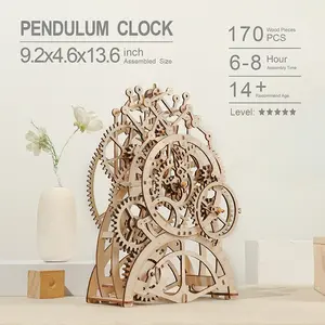 CPC tersertifikasi Robotime Rokr LK501 buatan tangan dirakit 3D DIY jam Pendulum kayu kerajinan kayu