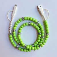 Câble de charge USB Type C 4 en 1 avec imprimé zèbre vert néon, perles, transfert de données, accessoire tendance pour cadeau