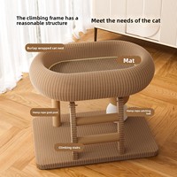 Arbre à chat à 2 niveaux de haute qualité avec nid ovale spacieux, échelle en sisal et poteau à gratter en sisal pour familles multi-chats d'intérieur