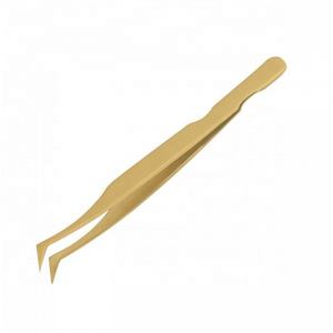 แหนบต่อขนตาสแตนเลสแบบญี่ปุ่นรูปตัวแอลเคลือบพลาสม่าสีทองเพื่อความแม่นยำ - Product Image 1