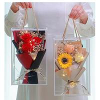 Boîte cadeau en fleurs de savon transparentes pliables en gros avec poignée, bouquet de fleurs séchées, boîte à fleurs transparente en PVC