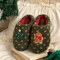 XIXITIAO Chaussons d'intérieur en coton doux et chauds unisexe, motif sapin de Noël et pain d'épices, antidérapants, pour couple