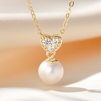 Mariage nuptiale dames collier en argent Sterling 925 coeur Moissanite pendentif 8-9mm perle d'eau douce naturelle fiançailles classique