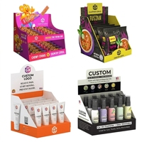 Boîte de présentation de comptoir en carton pliable, légère, écologique, personnalisable avec logo, pour l'emballage de produits en magasin.
