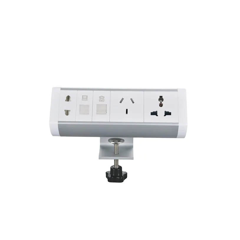 Clamped table socket mounted table socket over desk power modular
