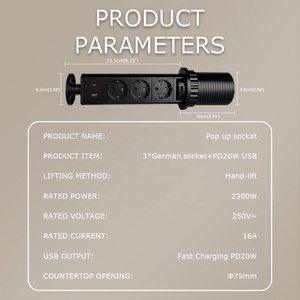 Enchufes Europeos + Puertos de Carga USB (A+C) PD20W, Enchufes Emergentes Ocultos para Cocina/Escritorio, Color Negro/Plateado - Product Image 6