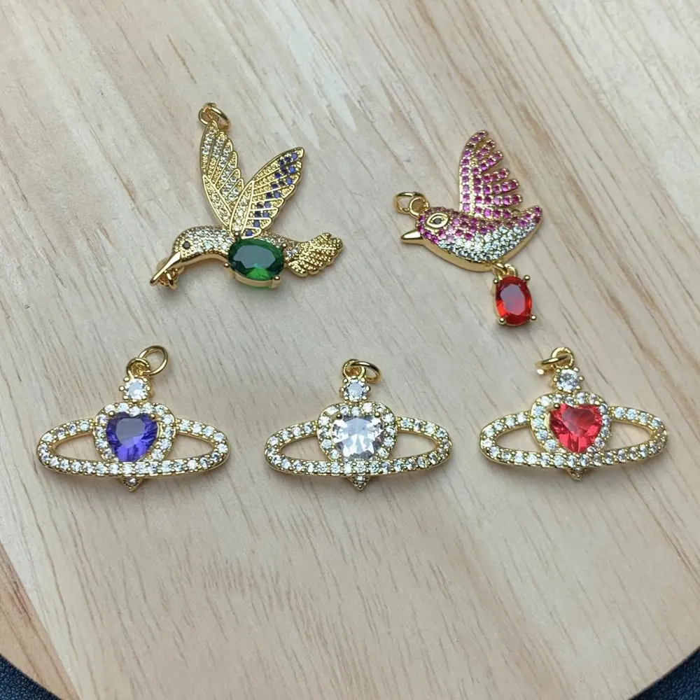 Grosir Kustom Mode Zirkon Cinta Hati Perdamaian Burung Merpati Liontin Jimat untuk Membuat Perhiasan DIY Kalung Anting