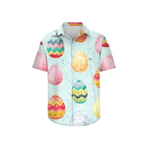 Camicie di Pasqua da uomo a manica corta Easter coniglietto con stampa grafica Button Up camicia Casual alla moda estiva