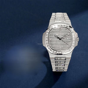 Montre-bracelet pour homme en acier inoxydable unisexe avec boussole diamantée design Moissanite 20mm en alliage style glacé eau 41mm mécanique - Product Image 6