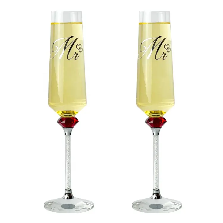 220Ml Handgemaakte Kleur Diamant Kunst Champagne Fluiten Champagne Bruiloftsglazen Beker Voor Huwelijksfeest
