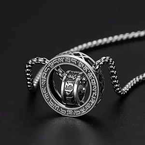 도매 힙합 남성 미니멀리스트 더블 링 펜던트 목걸이 중국 스타일 육자진언 각인 장신구 - Product Image 2