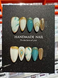 Presse à ongles artificielle en gros d'usine peinte à la main noir <span class=keywords><strong>beige</strong></span> française style amande ongles artificiels réutilisables - Product Image 2