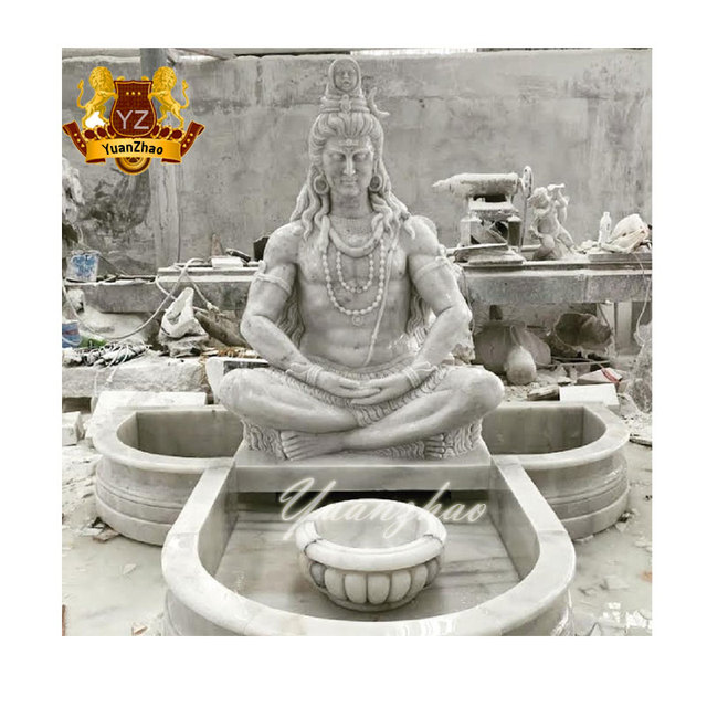 Outdoor Fountain Indian God Lord Shiva Statue Hindu God Lord Shiva Marble Statue Water Fountain Marble Shiva Fountain