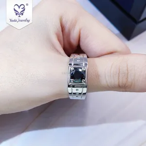 Yadis custom Blue Sapphire 925 Silver white gold plated engagement fine jewelry rings for men