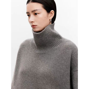Maglione di puro Cashmere 100% a collo alto pesante e spesso da <span class=keywords><strong>donna</strong></span> allentato maglione lavorato a maglia a vento pigro. - Product Image 4