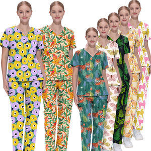 Usine En Gros Pas Cher Noël Femmes Imprimé Uniforme Costume Motif D'allaitement Top Noël Imprimé Scrubs Ensembles - Product Image 1