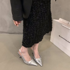 French Stiletto Black Baotou Sandals Fairy Shoes New Spring and Summer Silver Single-shoe <b>Pointed</b> High Heels - Product Image 2