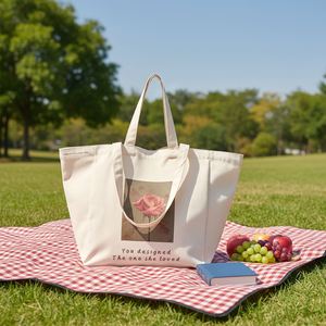 Sac fourre-tout en toile recyclable uni avec deux poignées, logo personnalisé imprimé, grande capacité pour cadeaux et promotions - Product Image 1