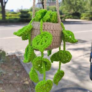 Cadeau d'amant fait à la main en laine panier suspendu fleur plante <span class=keywords><strong>voiture</strong></span> miroir suspendu Crochet plantes pour femmes et hommes conducteurs - Product Image 4