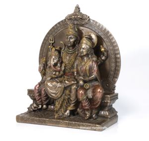 Artisanat Nirmala, statue rectangulaire en résine polymère bronze faite à la main, représentant le Dieu Shiva avec sa famille (Parvati, Ganesha, Kartike), pour la fête de Mahashiratri, Rajasthan. - Product Image 2