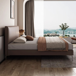 <span class=keywords><strong>Lit</strong></span> double en cuir véritable <span class=keywords><strong>de</strong></span> vachette <span class=keywords><strong>de</strong></span> première qualité, style moderne simple en bois pour petits appartements, avec bordure capitonnée - Product Image 5