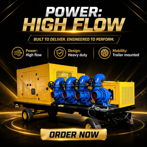 Pompe <span class=keywords><strong>à</strong></span> eau diesel mobile sur remorque, 4 unités en parallèle, grand débit, pour contrôle des inondations et drainage d'urgence - Product Image 1