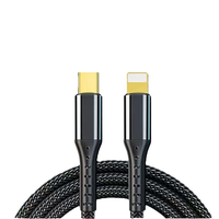 Câble de charge personnalisé Type C vers interface iOS, noir, en nylon tressé, coque plaquée or, charge rapide PD pour téléphone iOS, ordinateur portable