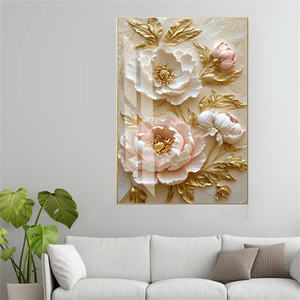 Imagen de decoración de lujo para el hogar-Tapices de pared de vidrio templado con flor de efecto 3D con pintura de porcelana de cristal arte de pared - Product Image 6