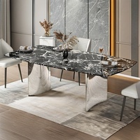 Mobilier de Salle à Manger Moderne et Tendance en Marbre, Ensemble Table à Manger Rectangulaire de Luxe en Marbre Style Nordique avec Chaises pour Villa