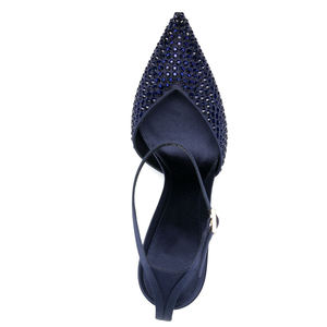 Chaussures à talons aiguilles en satin <span class=keywords><strong>bleu</strong></span> <span class=keywords><strong>marine</strong></span> pour femmes, bout pointu, ornées de cristaux, luxe léger, élégantes, pour <span class=keywords><strong>mariage</strong></span>, gala, soirée, chaussures haut de gamme, vente en gros - Product Image 2