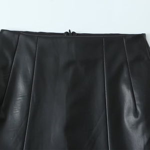 Abbigliamento da donna primavera e autunno 2025 nuova moda in finta pelle <span class=keywords><strong>nera</strong></span> minigonna da donna a vita alta retrò - Product Image 3