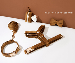 Ensemble Harnais et Collier pour Chiot en Fibre Tactique Marron Fantaisie avec Nœud Papillon Personnalisé et Laisse pour Chien, Gravé à la Main, Idéal pour Cadeau d'Anniversaire - Product Image 4
