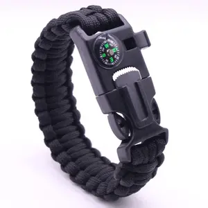 Men Outdoor 5 In 1 Multi Functional Tactical Survival Paracord Bracelet With Compass Flink Fire Starter And Whistle