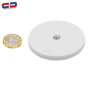 Aimant de pot à base ronde revêtu de caoutchouc blanc robuste de 66mm avec filetage de patron M6 - Product Image 1