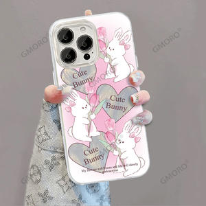 <span class=keywords><strong>Coque</strong></span> Niche Ins Tulip Rabbit Feather Yarn pour iPhone 16 Pro Max, <span class=keywords><strong>Coque</strong></span> <span class=keywords><strong>Rigide</strong></span> PC Laser pour iPhone 17/15, Antichoc, Motif Cœur - Product Image 3