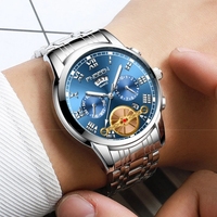 Fngeen Jam tangan Quartz pria 4001, Jam tangan mode mewah Tourbillon, Jam tangan baja, Montres Reloj hidup, anti air, penunjuk bercahaya, untuk pria