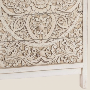 Cofre de 5 cajones Industrial de madera maciza tallada - Product Image 1