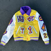 Veste de baseball personnalisée en chenille pour homme, manches contrastées, boutons-pression, style streetwear, style letterman