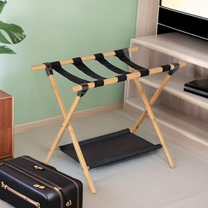 Bamboo Luggage Rack <b>Foldable</b> With Storage Shelf For Hotels Guesthouses Bedrooms Minimalist Design - Product Image 1