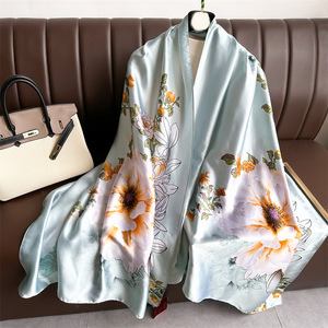 Luxury <strong>Silk</strong> <strong>Scarf</strong> Producer 180*90 Brown Leopard Print Elegant <strong>Silk</strong> Body Scarfs With Butterfly for <strong>Women</strong> Belly Dancing - Product Image 2