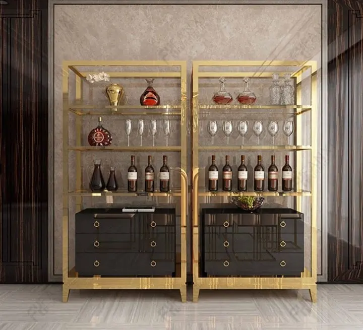 Lemari anggur bar ruang tamu furnitur rak buku logam rak anggur modern mewah lemari kaca tampilan anggur kabinet bar untuk dijual