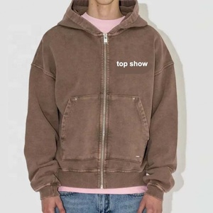 Sudadera con Capucha Extra Grande Personalizada al por Mayor, Sudadera con Capucha de Felpa Francesa de Algodón Lavado, Estilo Holgado, Gruesa, con Cierre para Hombre - Product Image 5