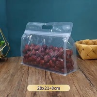 Sac d'emballage alimentaire refermable à fond plat transparent, résistant à l'humidité, réutilisable, sac en plastique transparent avec poignée pour noix, fruits secs