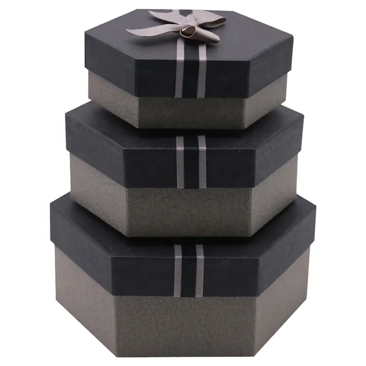 Hersteller benutzer definierte dekorative Sechseck Form leere Pappe Geschenk verpackungs boxen mit Bogen Schokolade Papier box