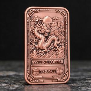 Barra de Cobre Fino 999 de 1oz, Moneda Rectangular con Diseño de Dragón Chino, Arte Coleccionable, Artesanía Metálica - Product Image 5